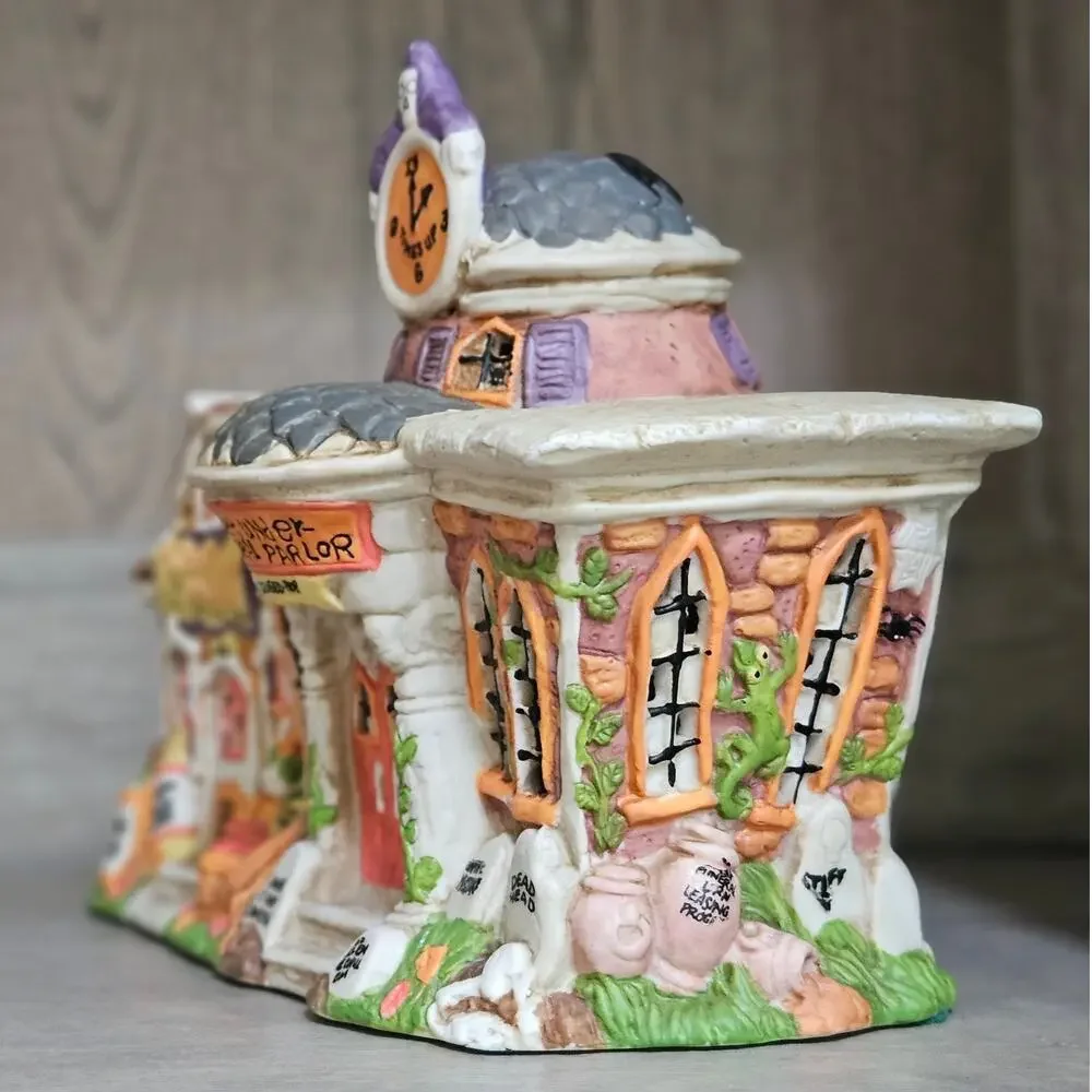 Vintage Creepy Hollow Funeral Parlor | 1995 Lighted Halloween Village House
